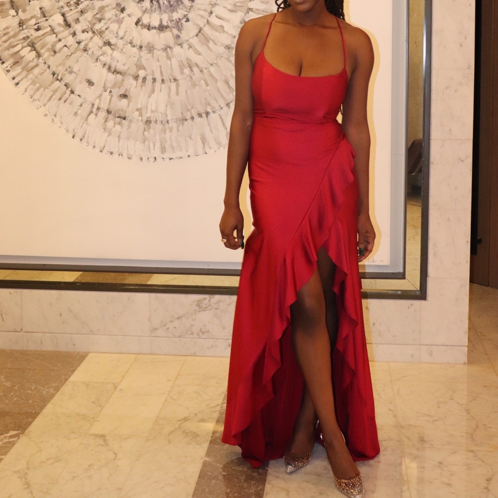Red Ruffle High Low Dress